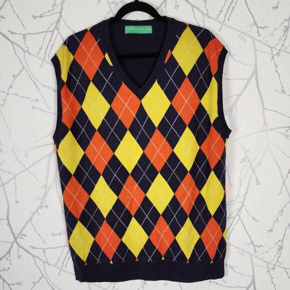 Golf Knickers Argyle Plaid 30% Merino Wool Blend Sweater Vest - Picture 1 of 4